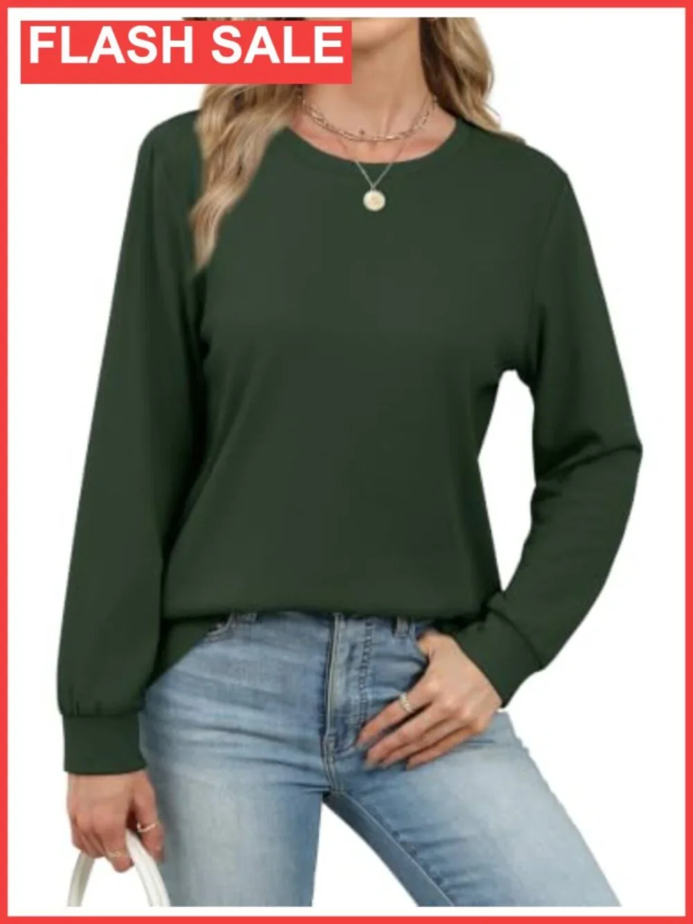 Women's Crewneck Long Sleeve Pullover Sweatshirt Thermal Knit Relaxed Fit_3